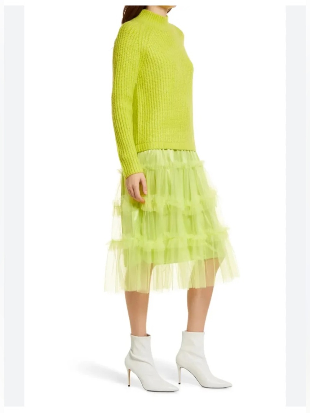 Amylynn Neon Lime Tatti dress with sweater top and tulle ruffle bottom size L